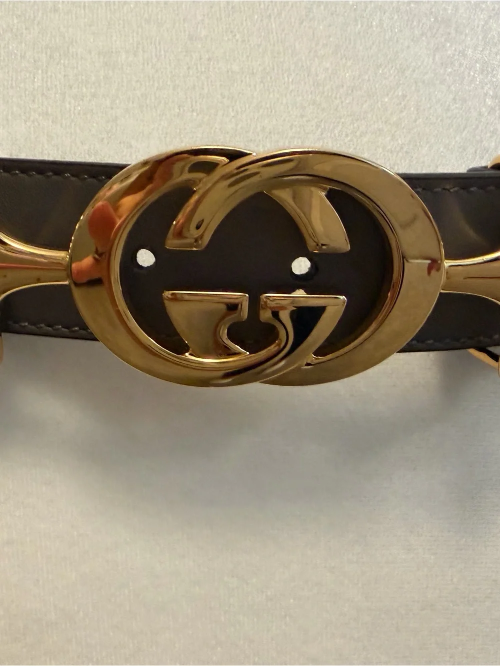 Gucci Gray Leather Belt with Gold Double G Buckle